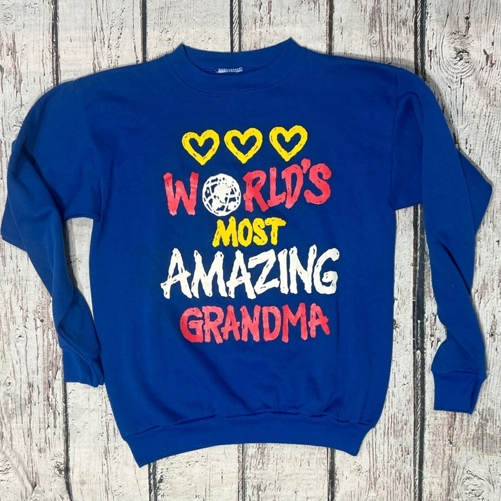 Vintage 1980s World's Most Amazing Grandma Blue 80s Sweatshirt